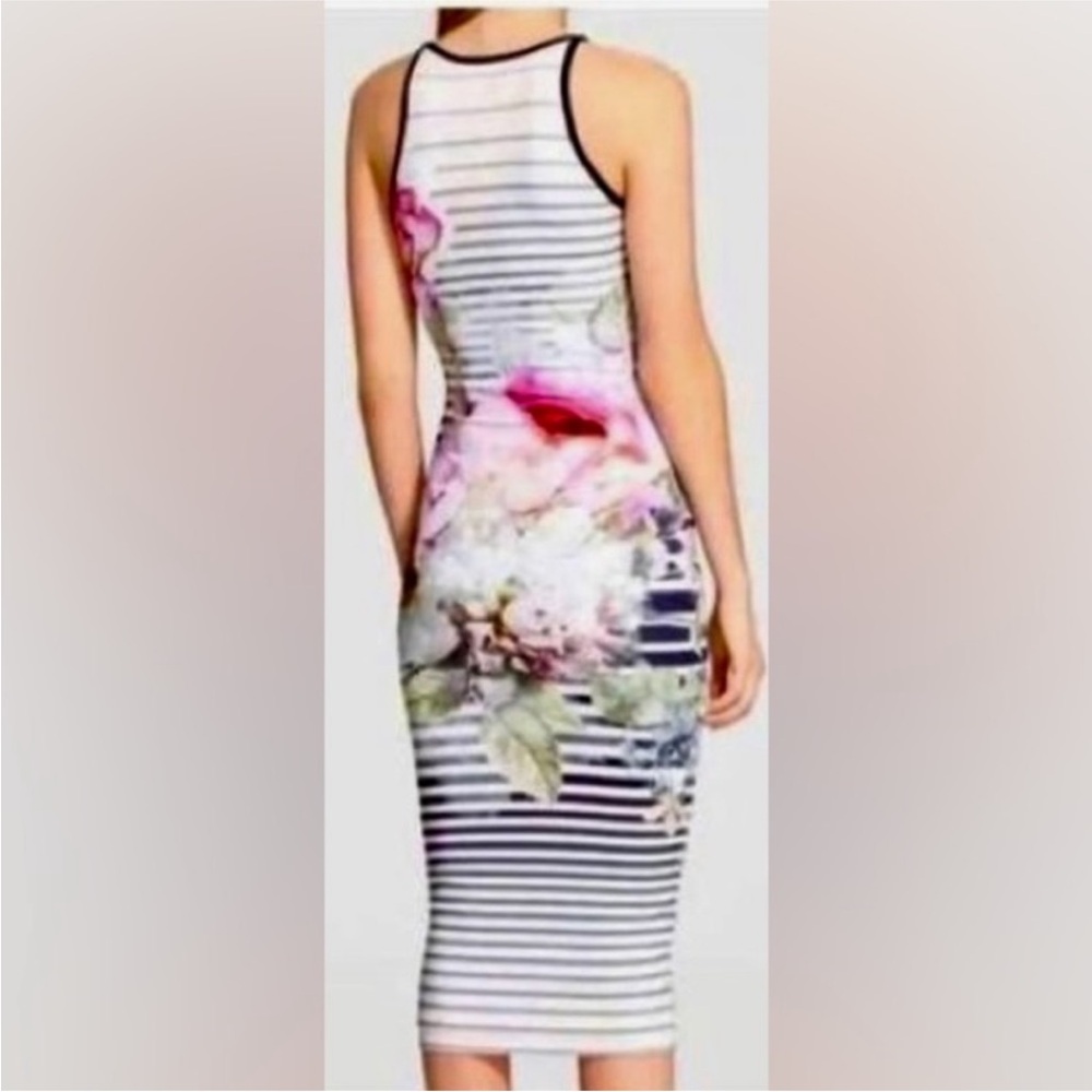 TED Baker Laya Sleeveless Bodycon Midi Dress size 1 (US 2-4). Floral & stipe - Picture 2 of 10